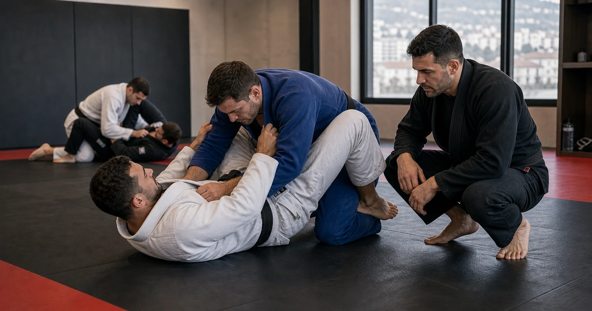cinematic Brazilian Jiu-Jitsu camp scene in Georgia showing what competitors should clarify before booking